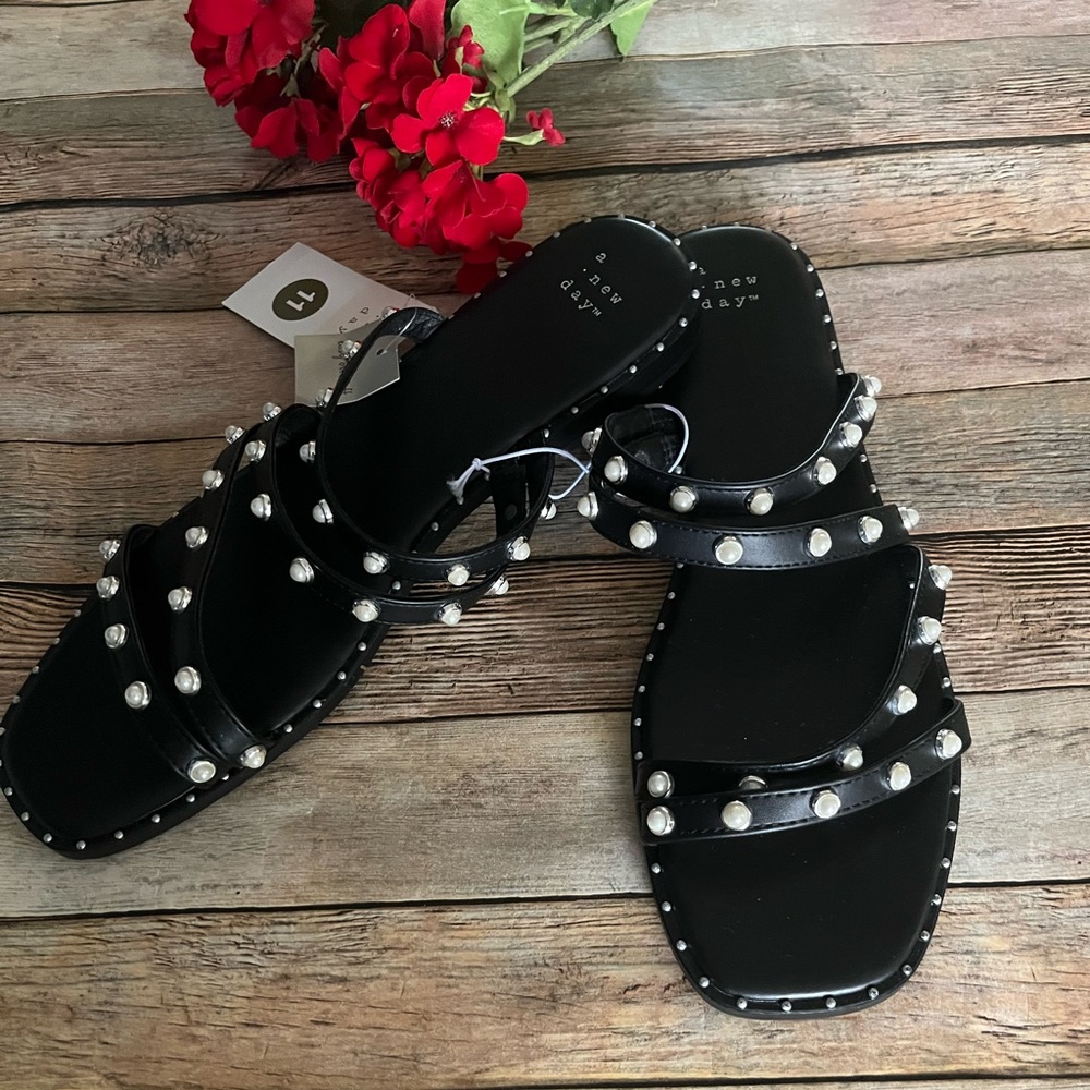 NEW A New Day Jet Black Studded Slip On Hollis Sandals Size 11